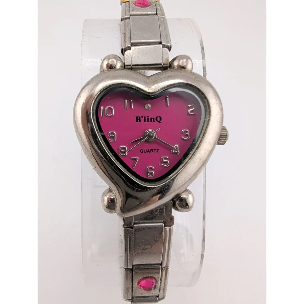 B'linQ Women's Watch Heart Case Charm Tile Dogs Stretch Band- New Battery
